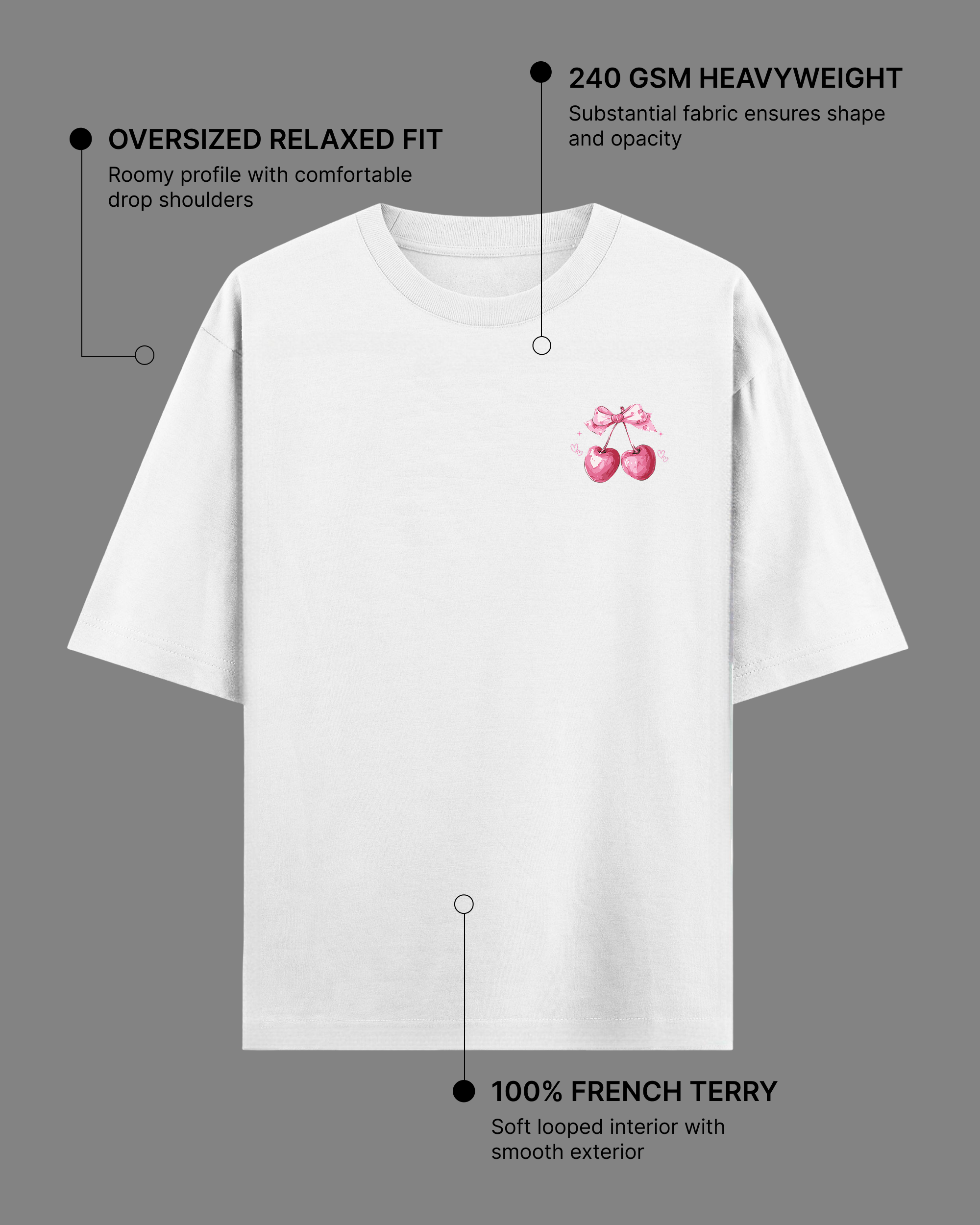 Tied With Sweetness White Oversized T-Shirt | 240 GSM French Terry Cotton Graphic Tee