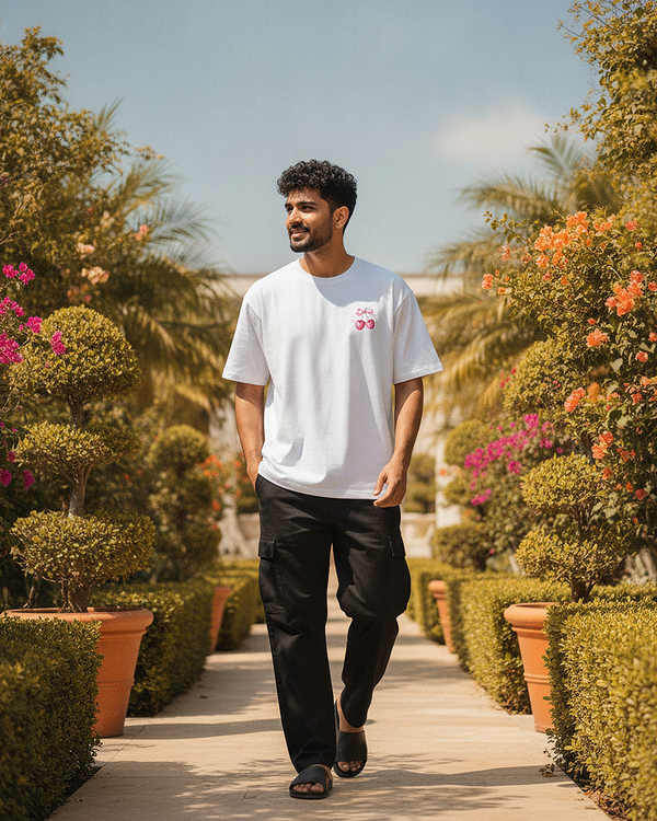 Tied With Sweetness White Oversized T-Shirt | 240 GSM French Terry Cotton Graphic Tee