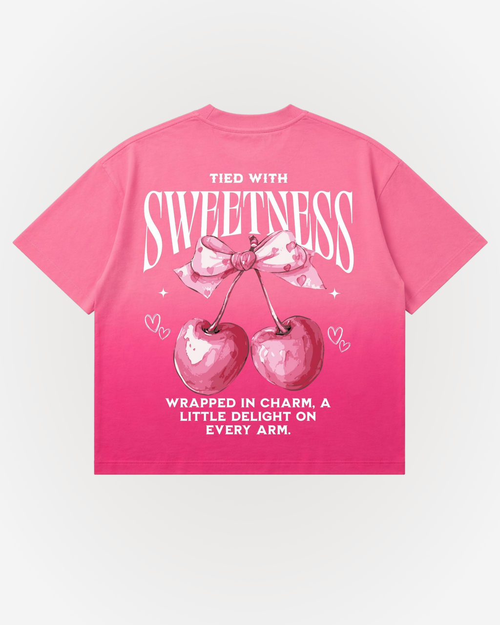 Tied With Sweetness Graphic Boxy Fit T-Shirt | 240 GSM French Terry Pink Sunfade Ombré Wash Graphic Tee