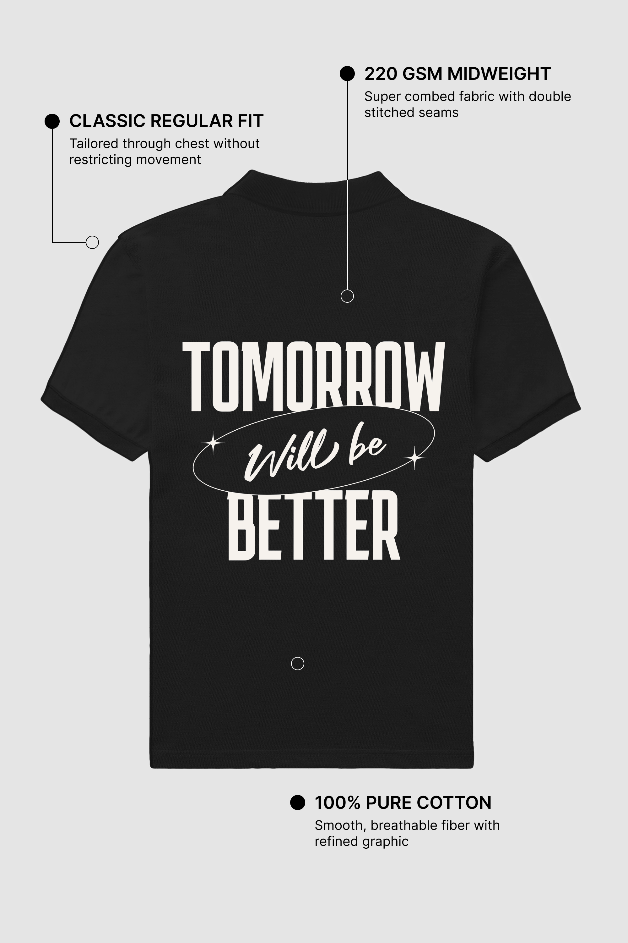 Tomorrow Will Be Better Black Polo T-Shirt | 220 GSM Cotton Polo Tee