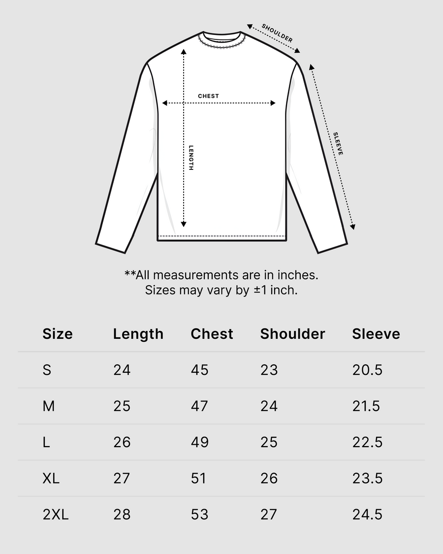 Anxiety Brown Waffle Knit Oversized Full Sleeve T-Shirt | 240 GSM Cotton Graphic Tee Size Chart