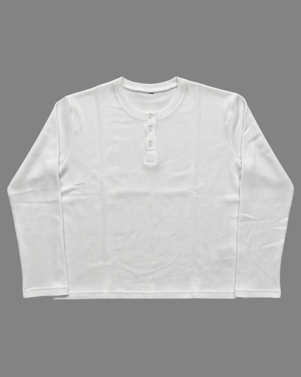 White Henley Waffle Knit T-Shirt | 240 GSM Waffle Knit Cotton Henley Tee