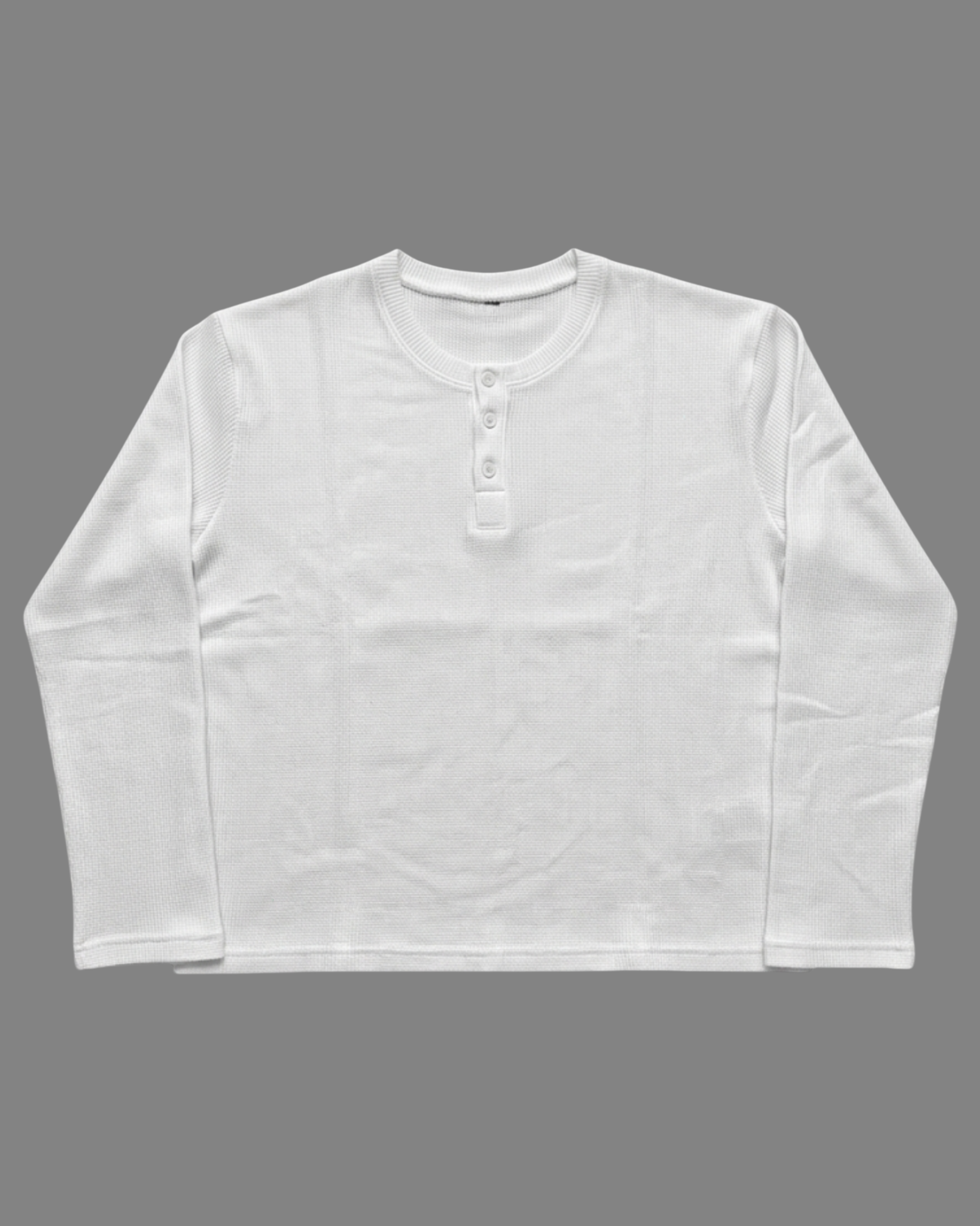 White Henley Waffle Knit T-Shirt | 240 GSM Waffle Knit Cotton Henley Tee