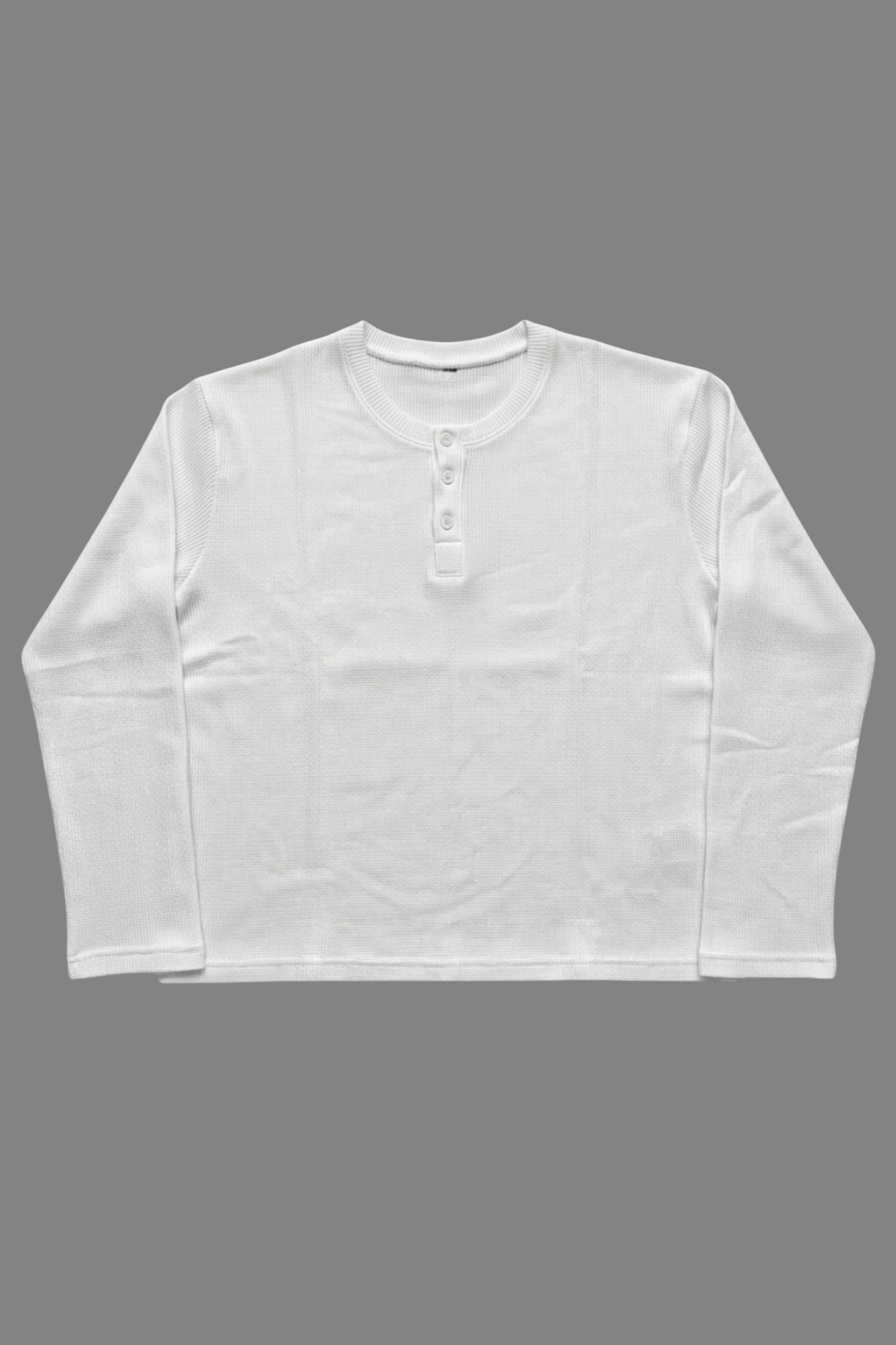 White Henley Waffle Knit T-Shirt