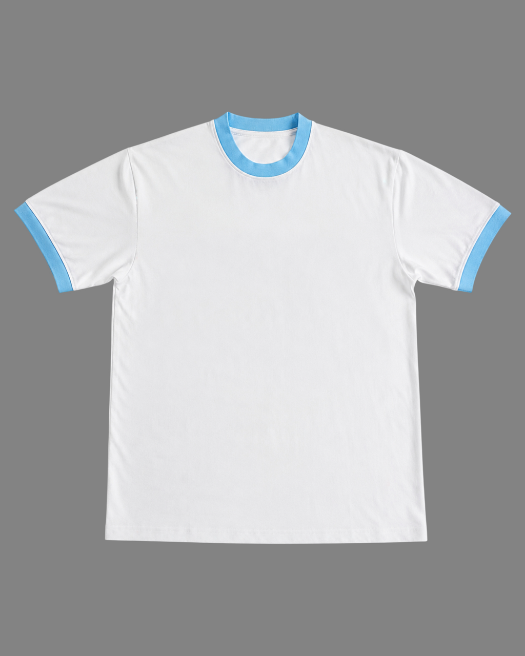 White & Sky Blue Ringer T-Shirt | 220 GSM 96% Cotton Lycra Ringer Tee