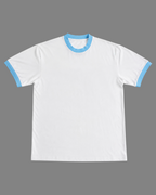 White & Sky Blue Ringer T-Shirt | 220 GSM 96% Cotton Lycra Ringer Tee