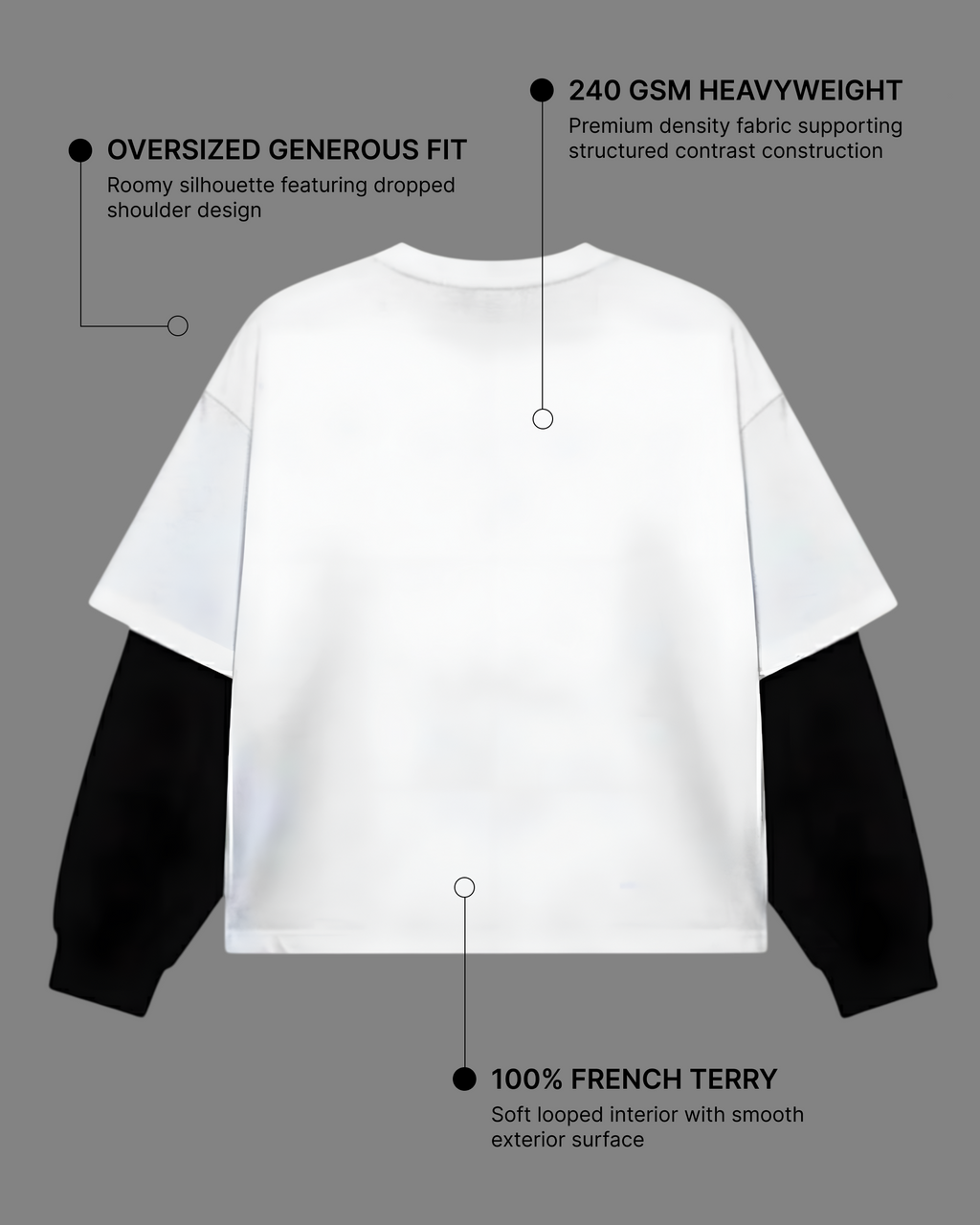 The Fearless Oversized Tee | 240 GSM French Terry Cotton White with Black Sleeves