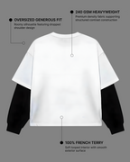 The Fearless Oversized Tee | 240 GSM French Terry Cotton White with Black Sleeves