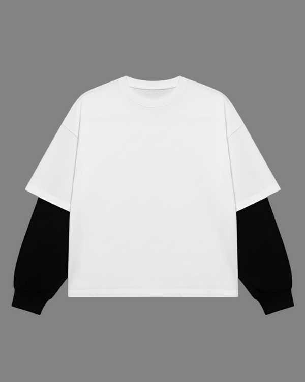 White With Black Sleeve Oversized T-Shirt | 240 GSM French Terry Cotton Oversized Tee