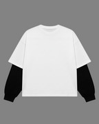White With Black Sleeve Oversized T-Shirt | 240 GSM French Terry Cotton Oversized Tee
