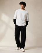 White With Black Sleeve Oversized T-Shirt | 240 GSM French Terry Cotton Oversized Tee