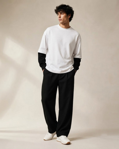 White With Black Sleeve Oversized T-Shirt | 240 GSM French Terry Cotton Oversized Tee