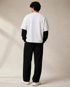 White With Black Sleeve Oversized T-Shirt | 240 GSM French Terry Cotton Oversized Tee