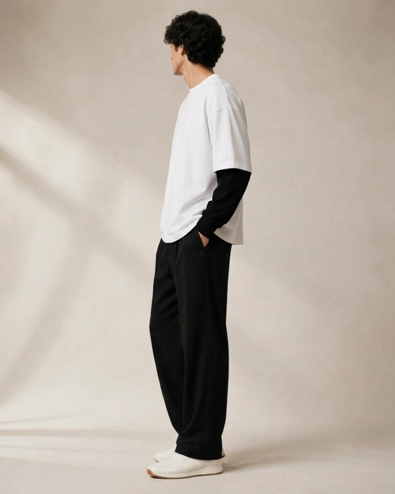 White With Black Sleeve Oversized T-Shirt | 240 GSM French Terry Cotton Oversized Tee