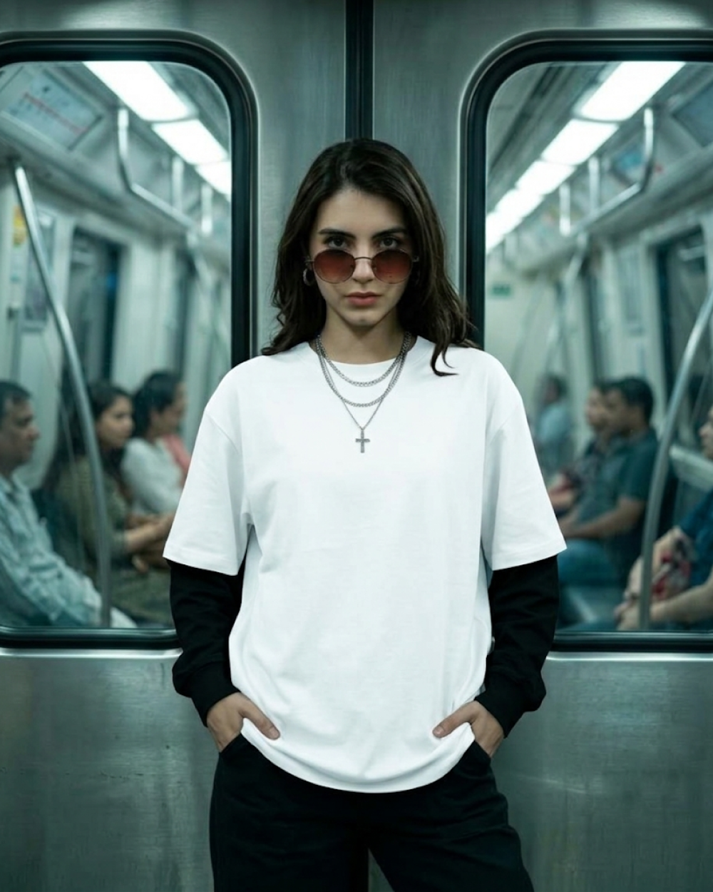 White With Black Sleeve Oversized T-Shirt | 240 GSM French Terry Cotton Oversized Tee