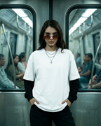 White With Black Sleeve Oversized T-Shirt | 240 GSM French Terry Cotton Oversized Tee