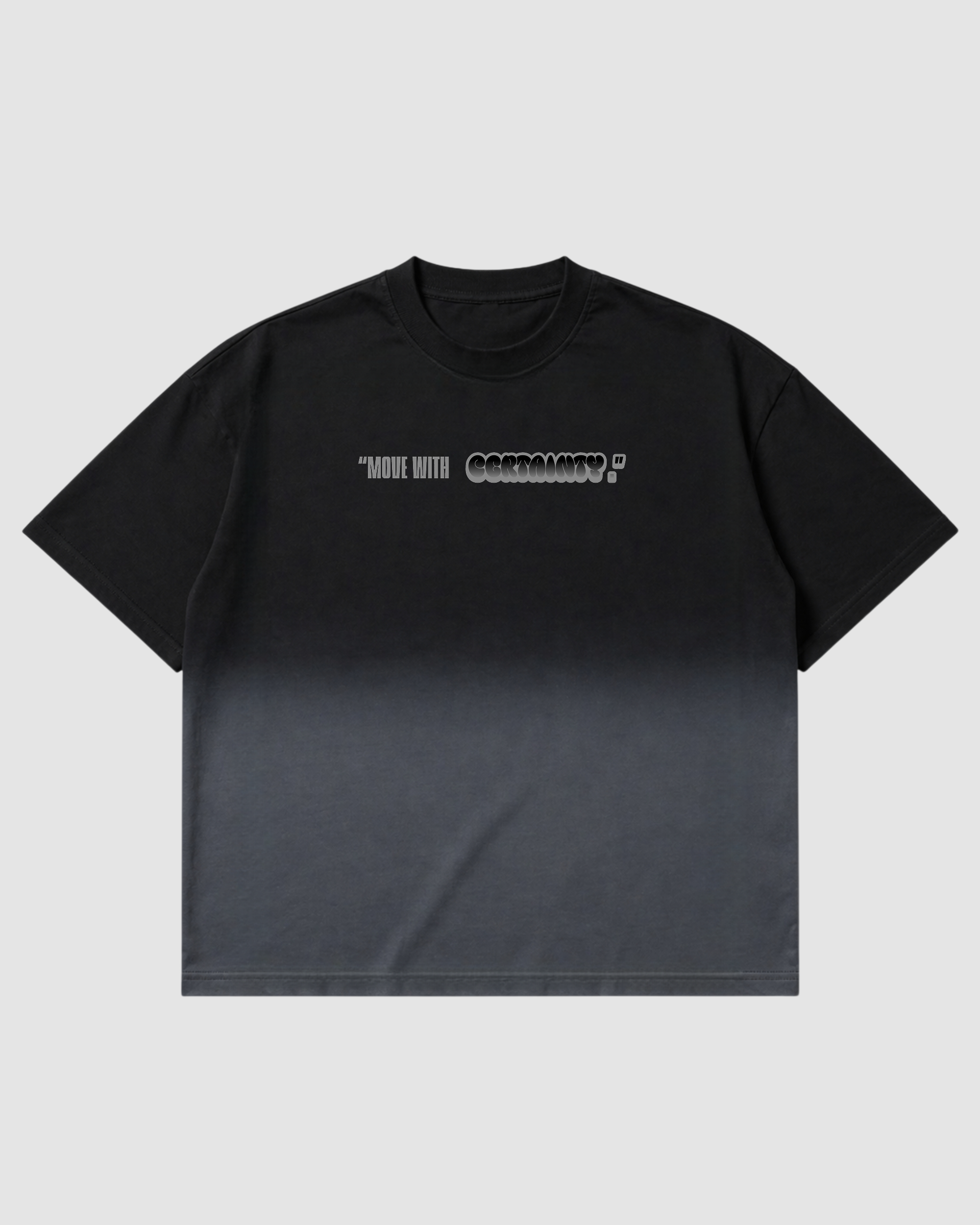 Without Doubt Graphic Boxy Fit T-Shirt | 240 GSM French Terry Black Ombré Wash Graphic Tee
