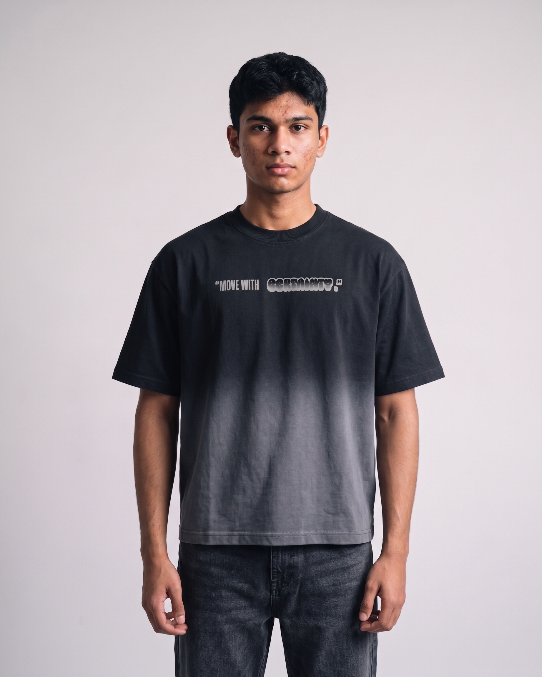 Without Doubt Boxy Fit T-Shirt | 240 GSM French Terry Black Ombré Wash Graphic Tee